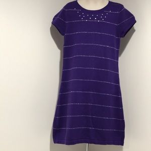 Girls M 7/8 Sweater Dress SS Purple & Silver